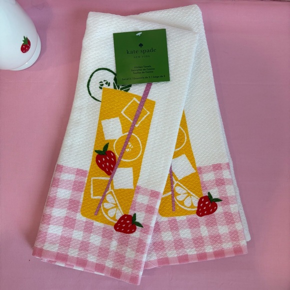 kate spade Other - Kate Spade 2PK White and Pink Lemonade Gingham Kitchen Towels NWT
